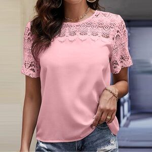 Elegant Pink Lace Sleeve Top